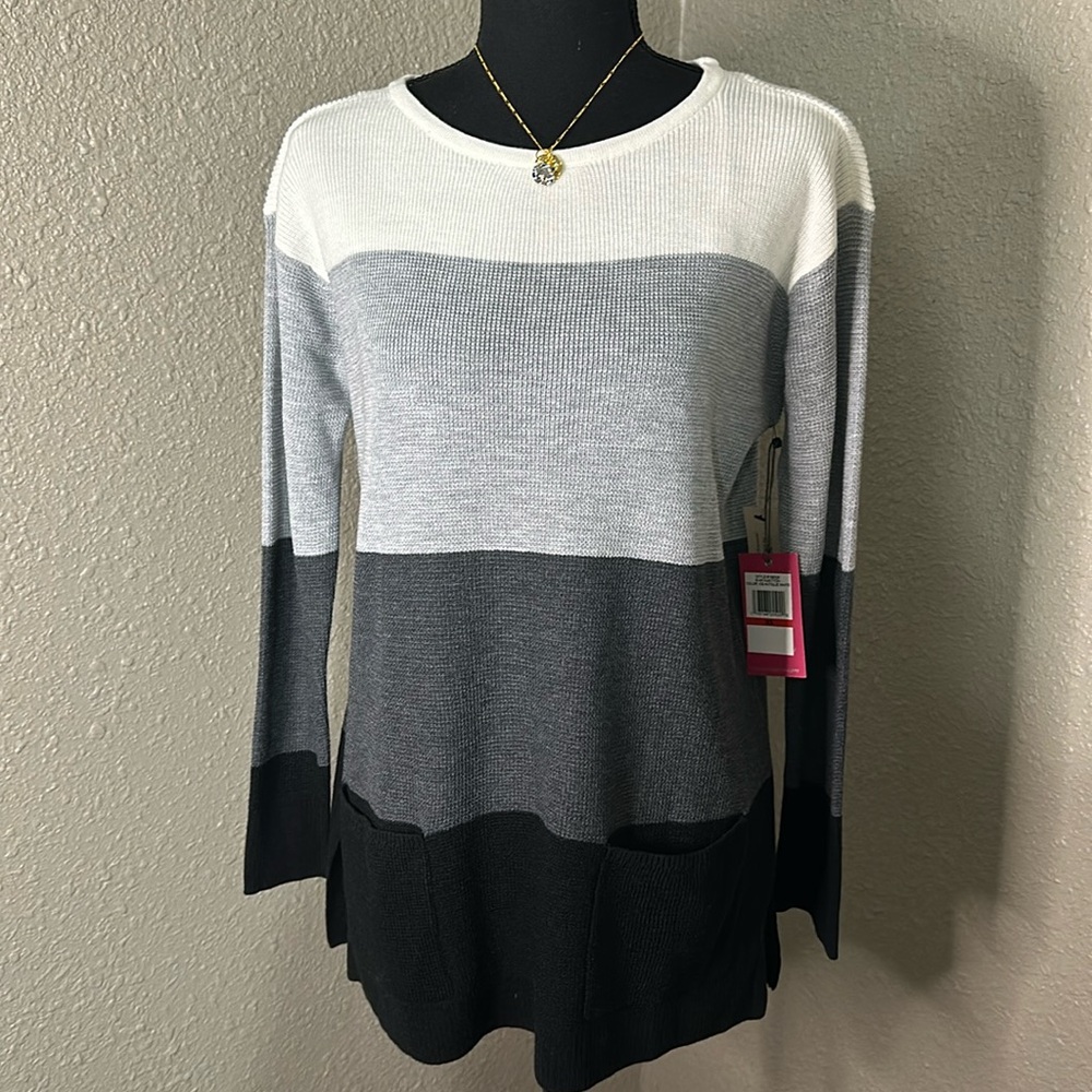 NWT Vince Camuto Color‎ Block Sweater - white, gray, charcoal, black
